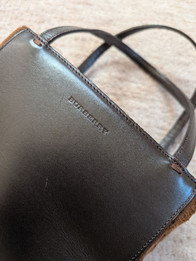 バーバリー　ハンドバッグ　スクエア　ノバチェック刺繍　レア　ブラウン　ミニ