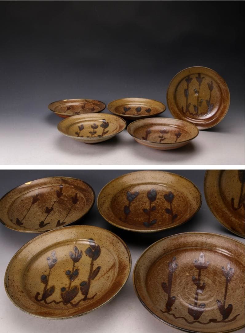 中里隆 唐津焼 絵唐津 6寸皿 5客セット 中里太亀 中里健太