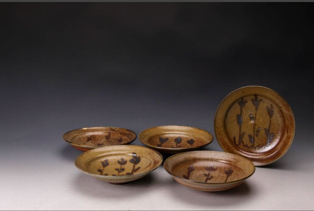 中里隆 唐津焼 絵唐津 6寸皿 5客セット 中里太亀 中里健太