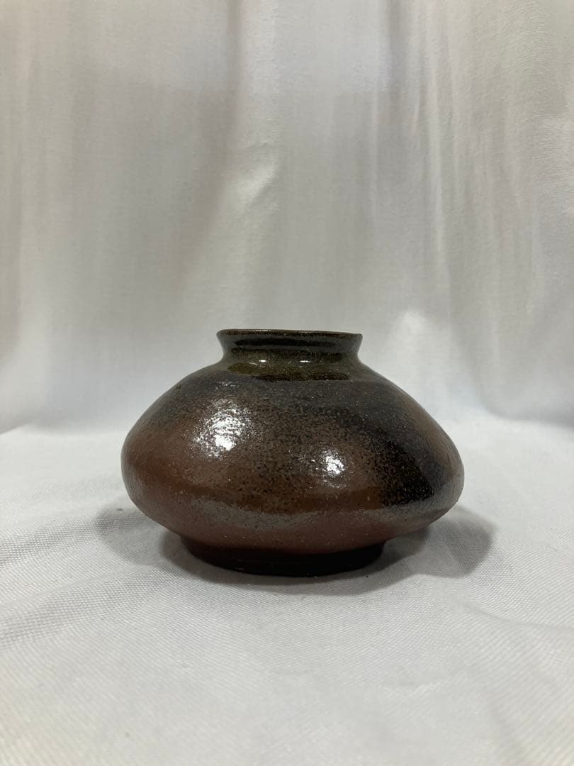 陶器製 花瓶 赤褐色 黒 茶色 グラデーション オブジェ 昭和 レトロ