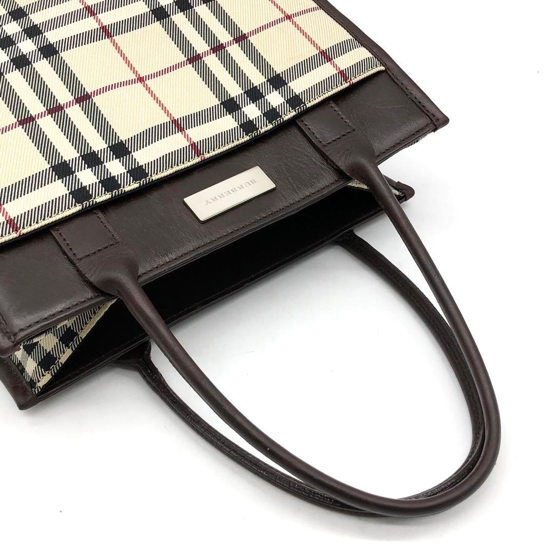 ✨美品✨バーバリー ハンドバッグ ノバチェック ロゴプレート キャンバス レザー