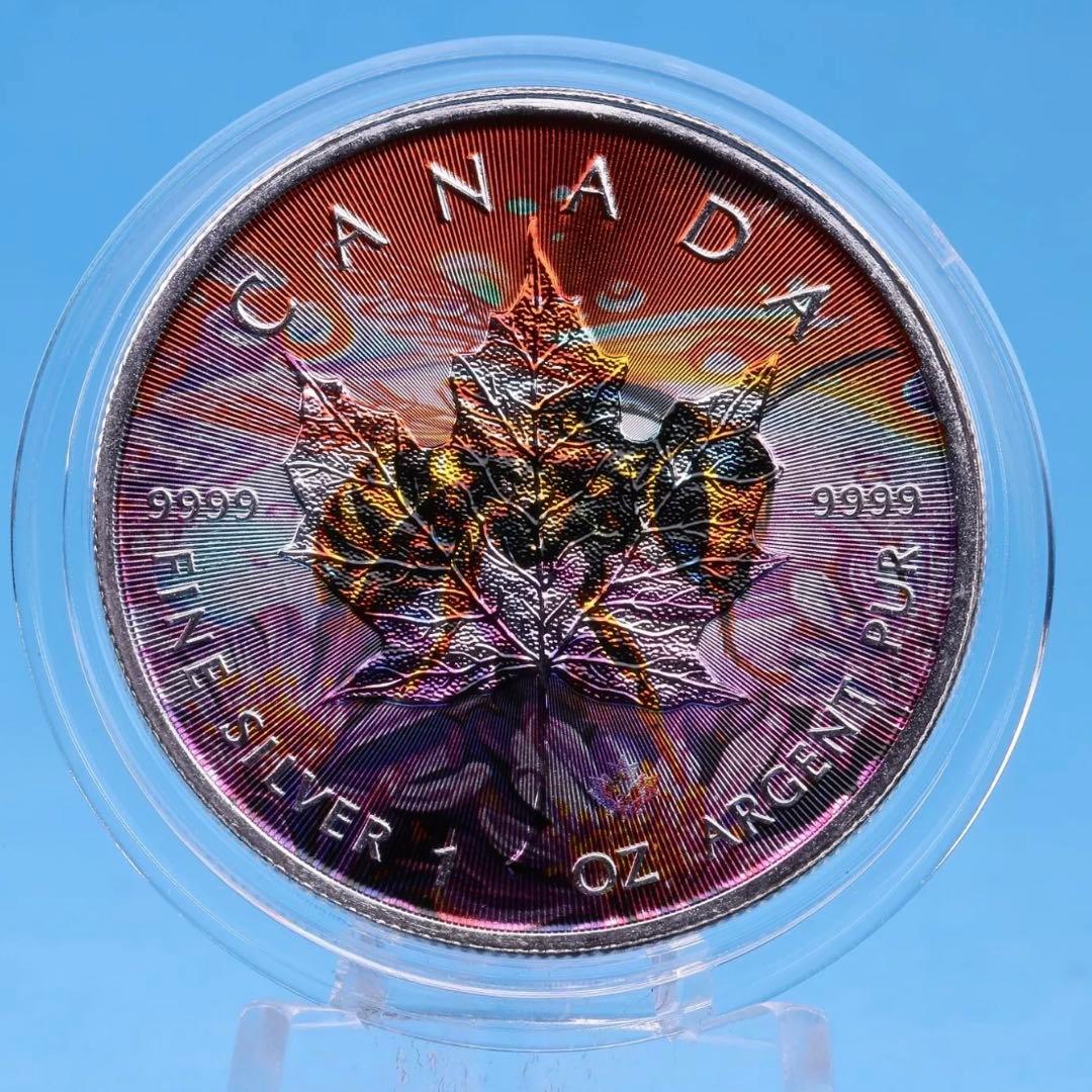 世界100枚限定！ メイプルリーフ 銀貨 カラー ミツバチ 動物と植物の