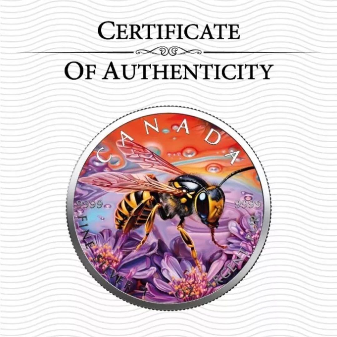世界100枚限定！ メイプルリーフ 銀貨 カラー ミツバチ 動物と植物の