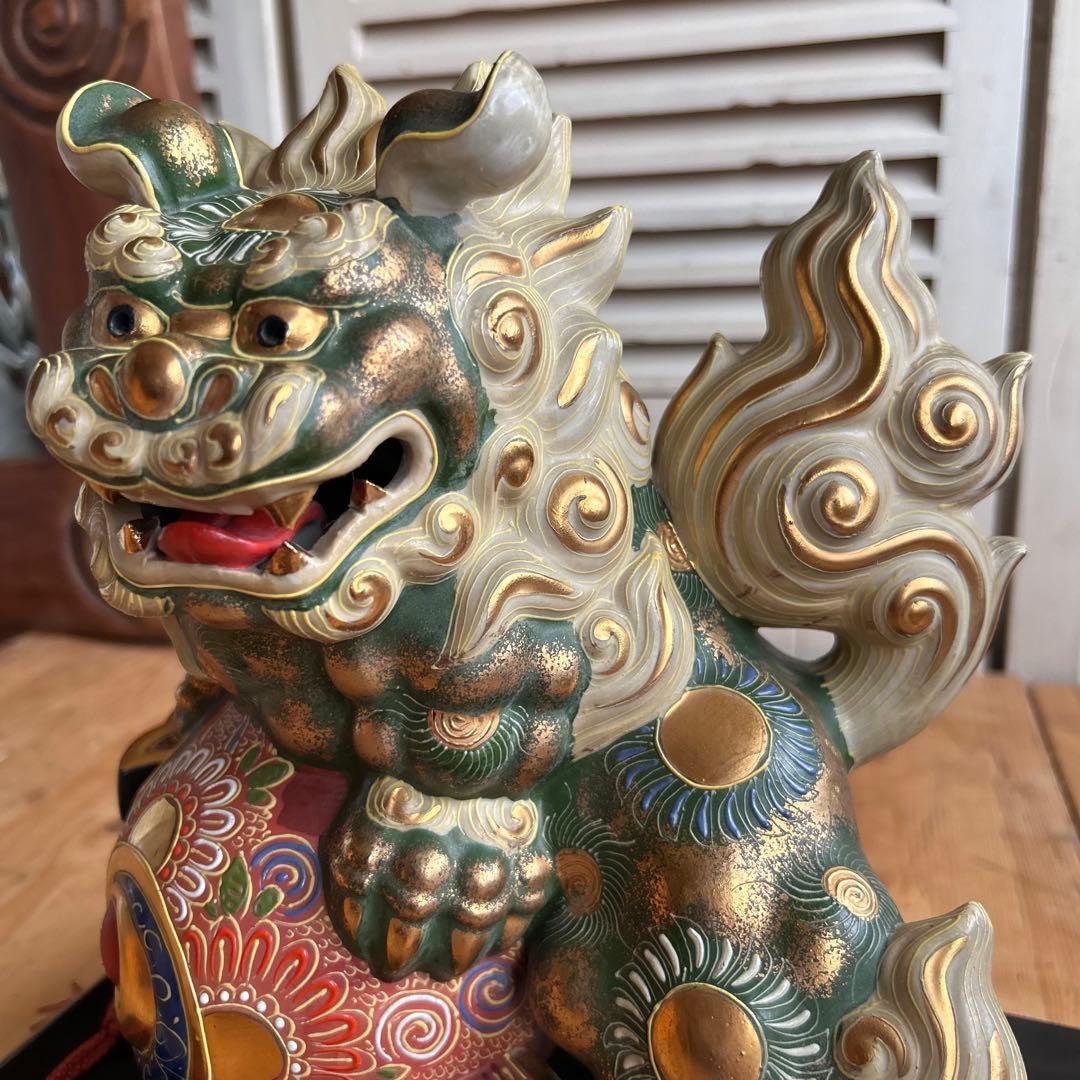 九谷焼 狛犬 獅子 打出の小槌 金運 魔除け 風水 台座付き 希少カラー