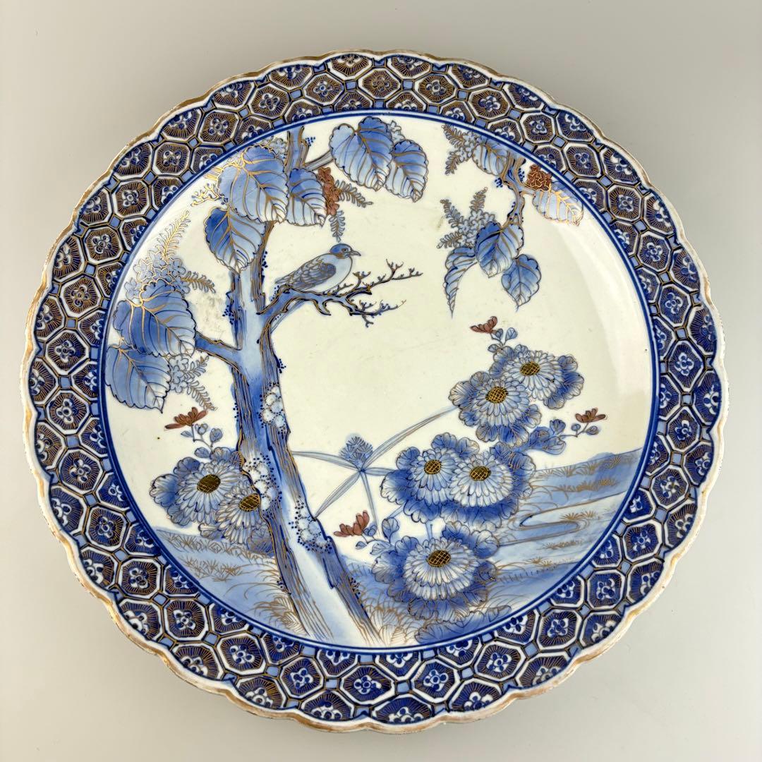 古伊万里 染付 丸皿 時代 皿 飾皿 大皿 絵皿 アンティーク