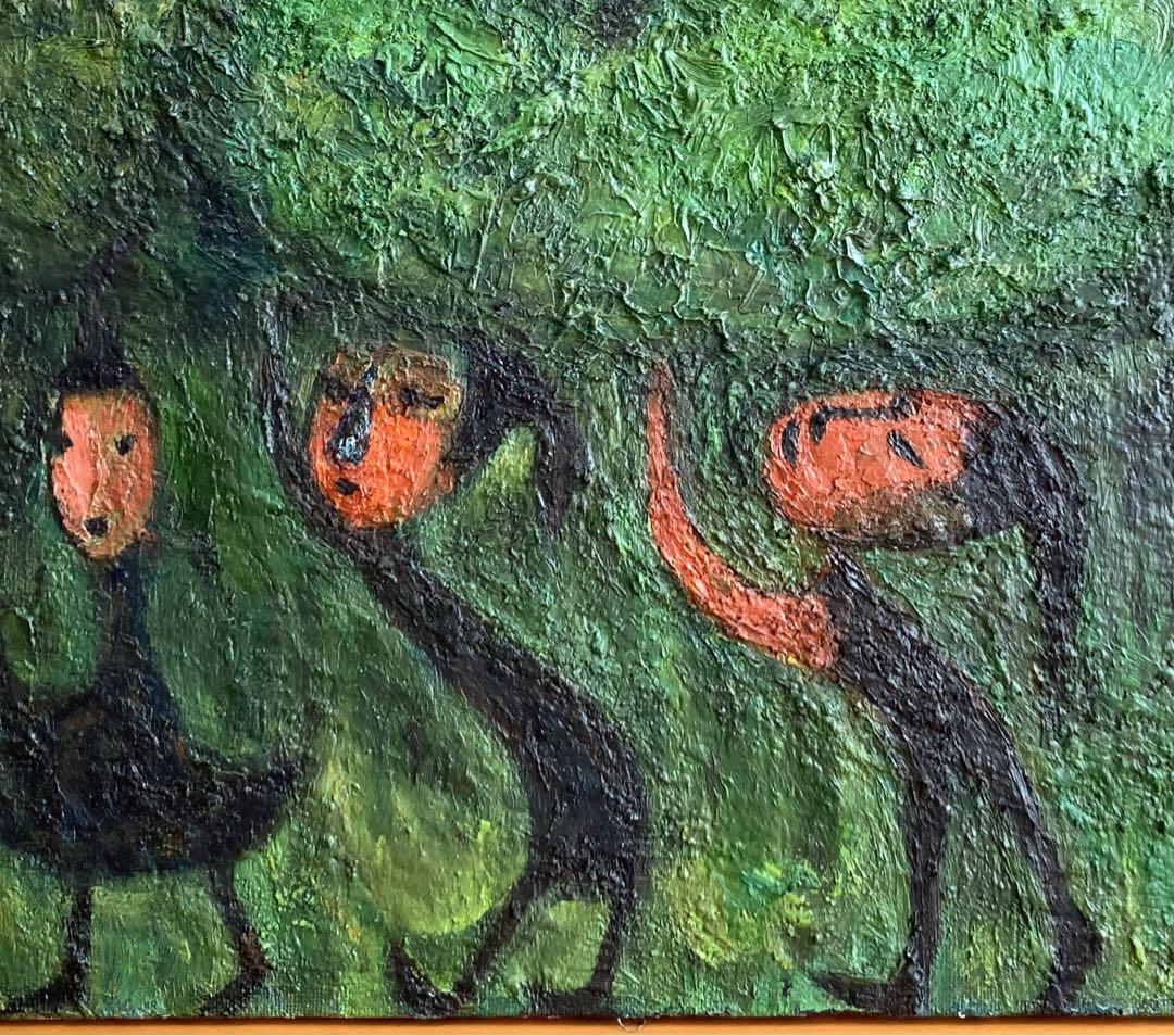 田中君枝「コロポックル」額装10剛●油彩作品 サイン タイトル メルヘンチック●