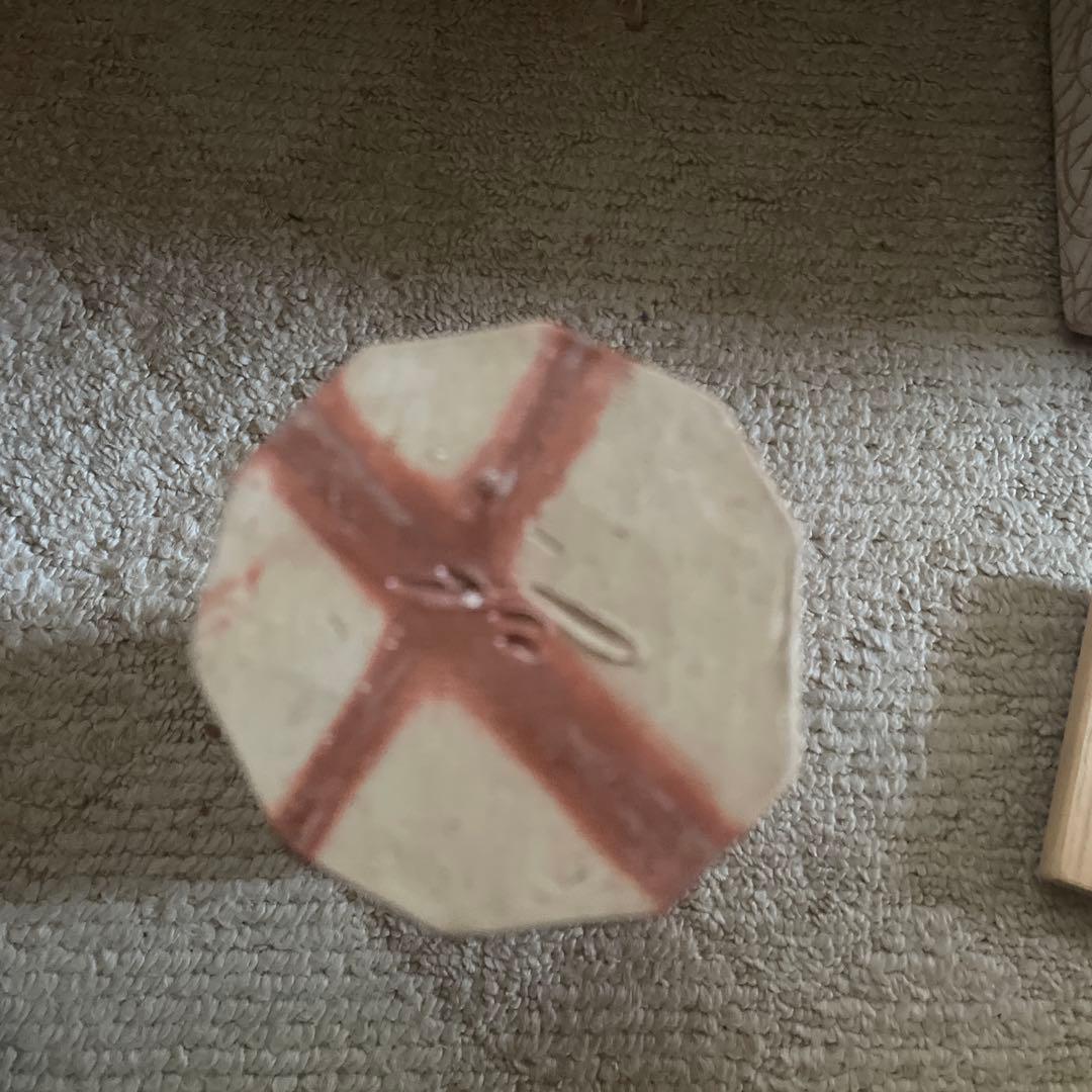 備前焼 八角形陶器花瓶 赤白グラデーション