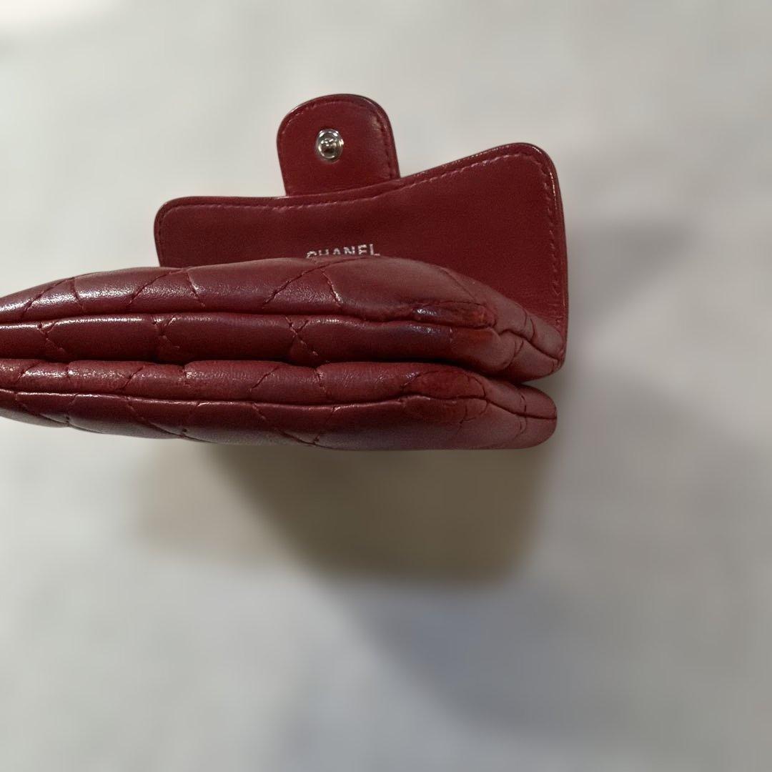 シャネル ココマーク マトラッセ ラムスキン コンパクトウォレット 財布 レッド