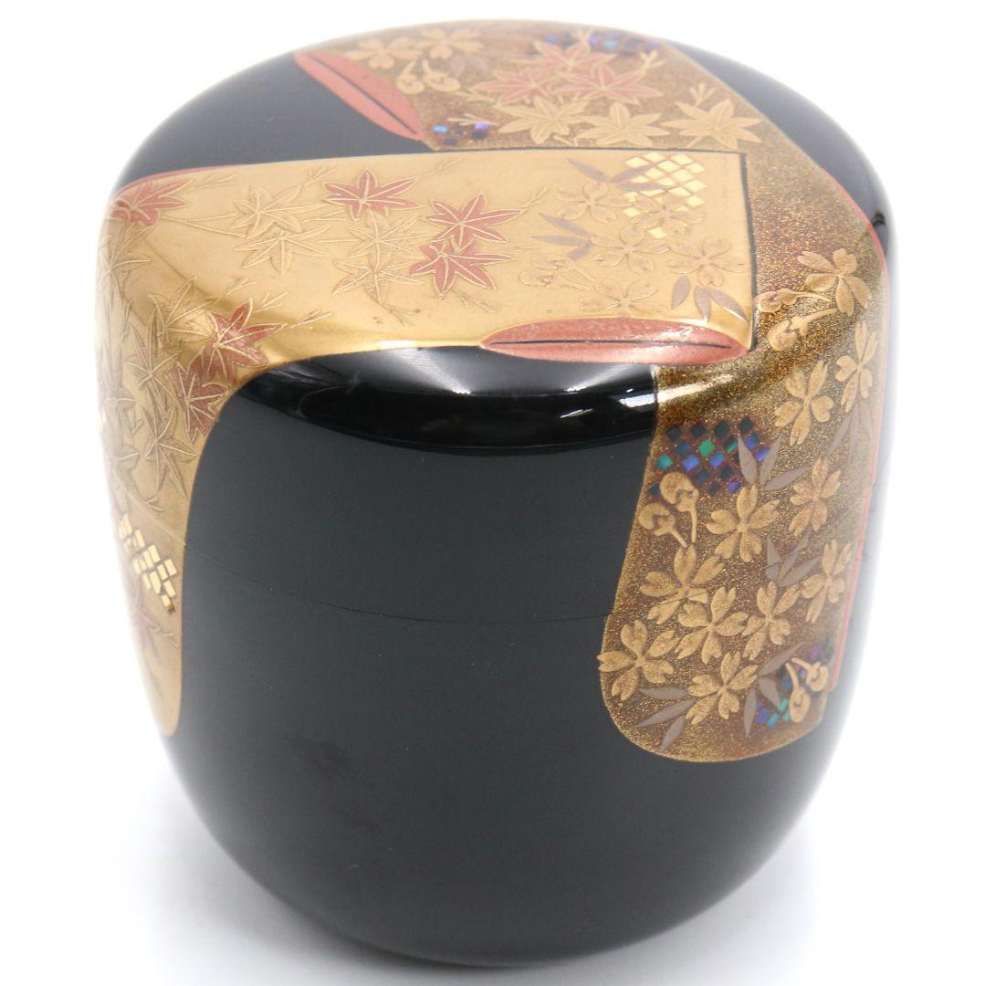 昇山作 誰が袖蒔絵 大棗 銀溜塗 螺鈿 茶道具 共箱 UM694 N5