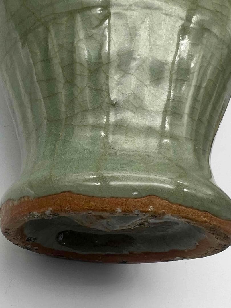 南宋時代龍泉窯梅子青 青磁 刻花文大梅瓶 花入花瓶茶道具(B-29)