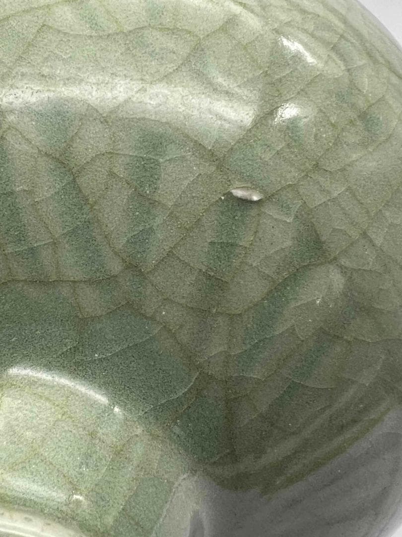 南宋時代 龍泉窯 梅子青 青磁 刻花文大梅瓶 花入 花瓶 茶道具(