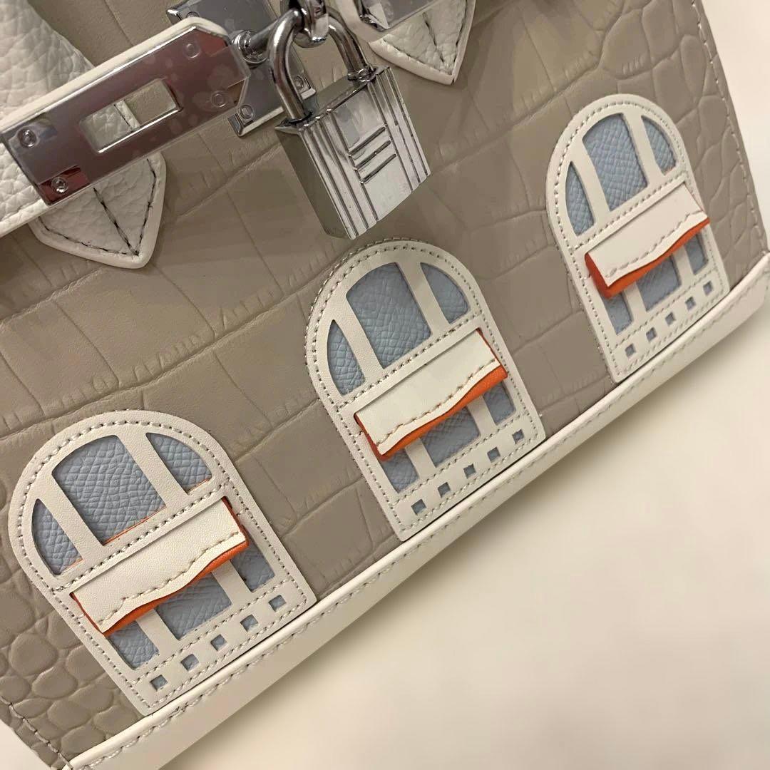 窓デザインバッグ ホワイト×グレージュ