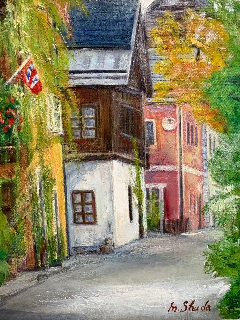 油彩原画『ヨーロッパの小路』m. Shuda P12キャンバス