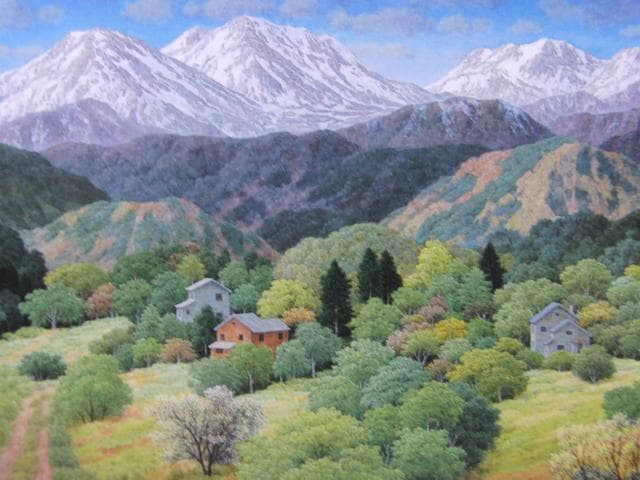 成田禎介、【春の高原】、希少な画集画、新品高級額・額装付