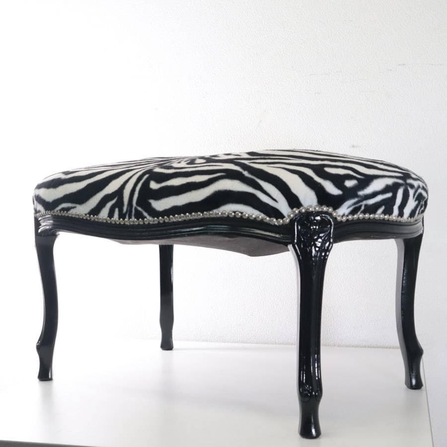 イタリアンクラシカル調 ゼブラ柄 猫脚 スツール オットマン アニマル柄