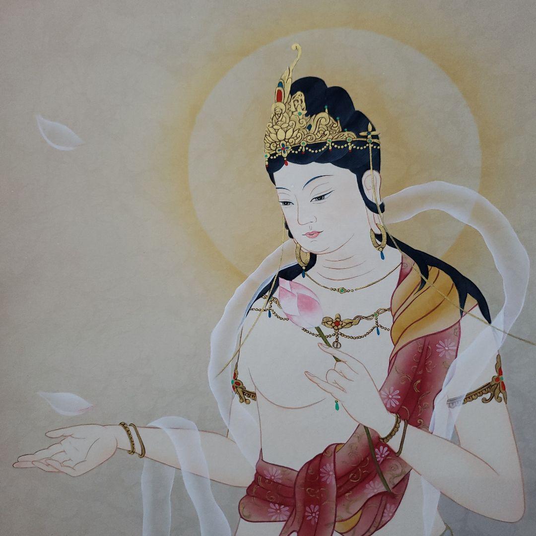 Ｂフライデー　肉筆掛軸★鈴木優莉作 花ひら観音 尺五立★高さ：約189cm Bフライデー 肉筆掛軸☆鈴木優莉作 花ひら観音 尺五立☆高さ：約189cm