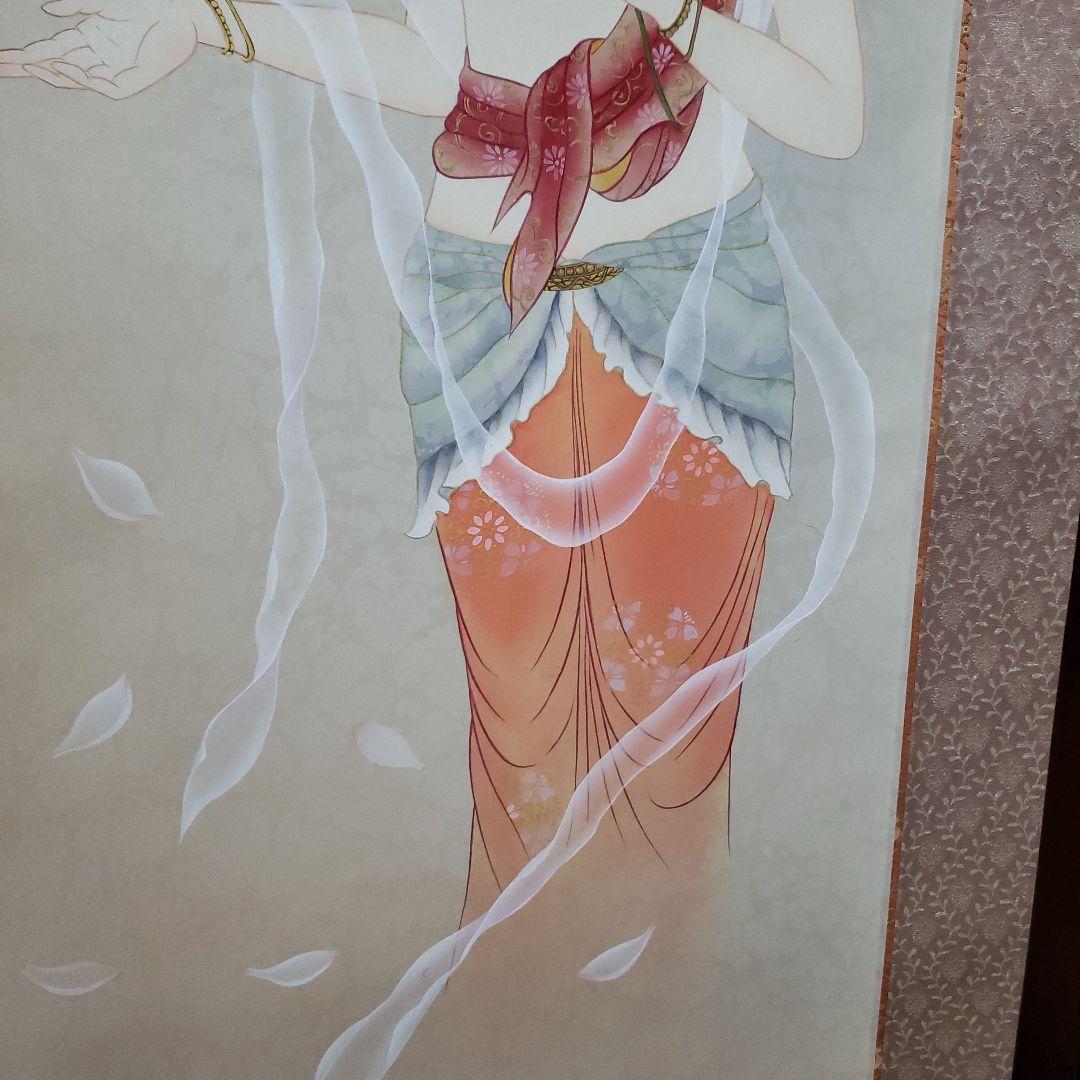 Bフライデー 肉筆掛軸☆鈴木優莉作 花ひら観音 尺五立☆高さ：約189cm