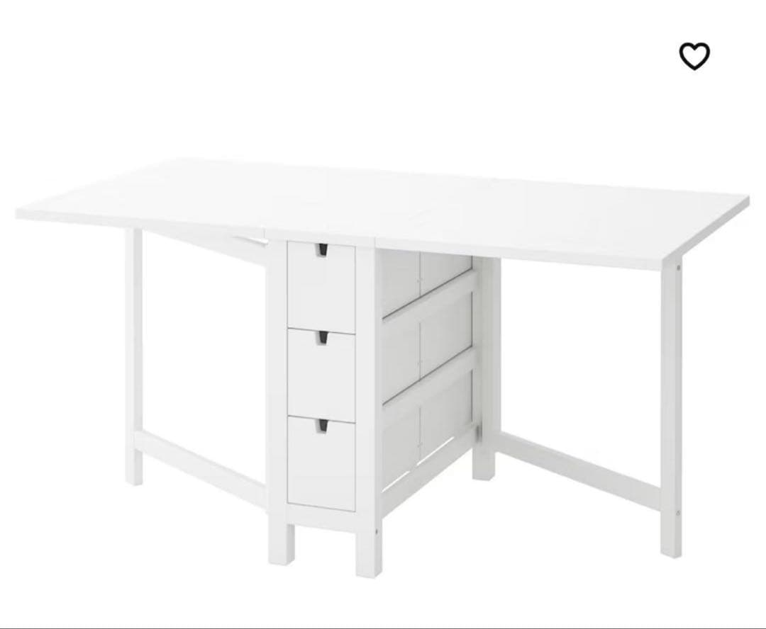 【引取り限定】IKEA 折り畳みテーブルホワイト 3段引き出し収納