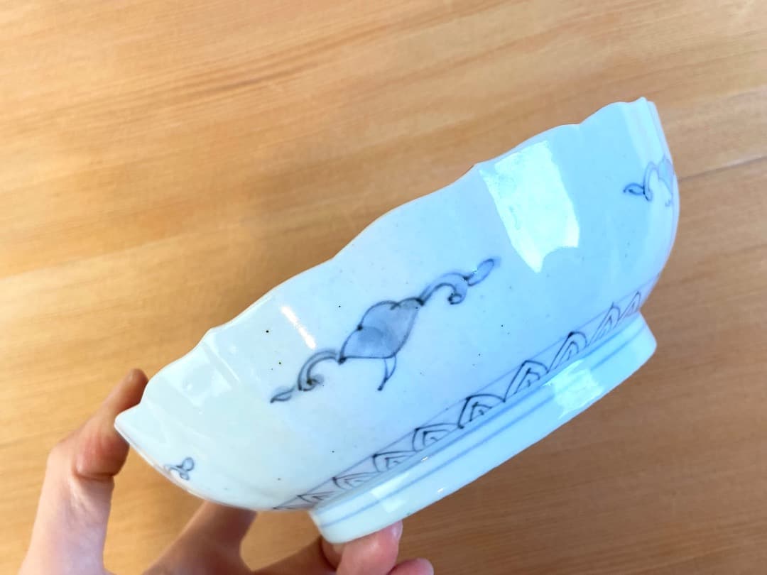 能登蔵出し 古伊万里 色絵金彩 魚窓絵文 大膾皿 /輪花皿 深皿 膾皿