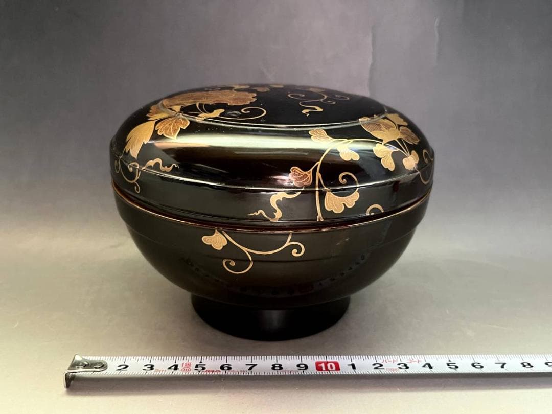 喰籠●黒塗り漆器総蔓薔薇紋蓋物（江戸期）盛器 盛鉢 菓子器 時代物 骨董品●