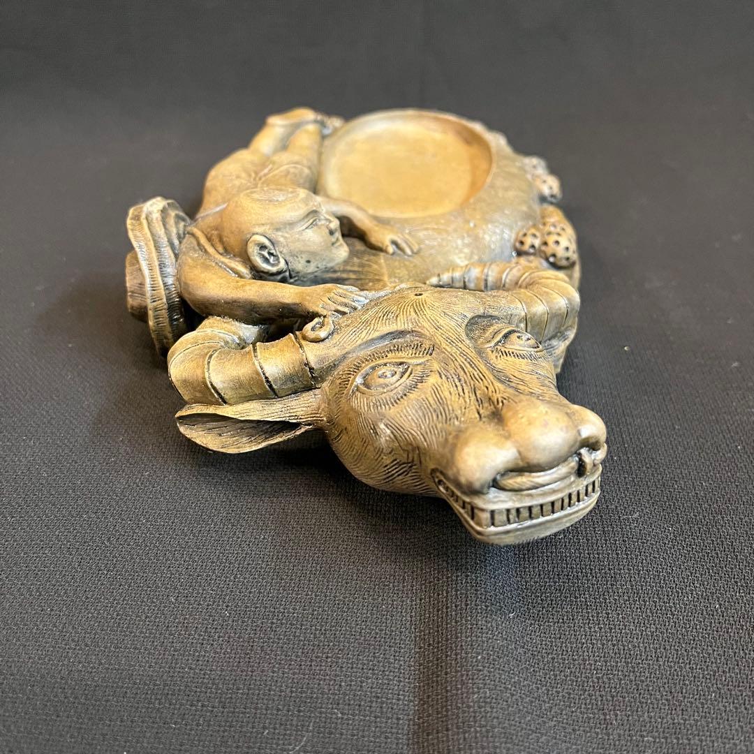 【未使用】 中国美術 硯 水牛唐人 龍 竜 澄泥硯