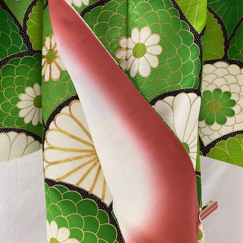 511ag46◎七五三 七歳 女児 着物&袋帯 総柄 金駒刺繍金彩 青海波 緑◎