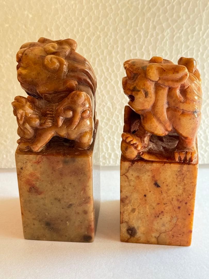 篆刻印材 獅子鈕石 2箱セット 石印材 中国 2点セット 希少】獅子