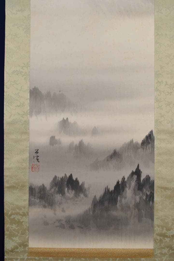 【真作】石渓/富士雪景図/掛軸☆宝船☆AB-410