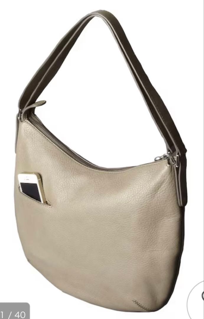 HIROFU (ソーロ)グレーベージュレザーショルダーバッグ M 2WAY 本革