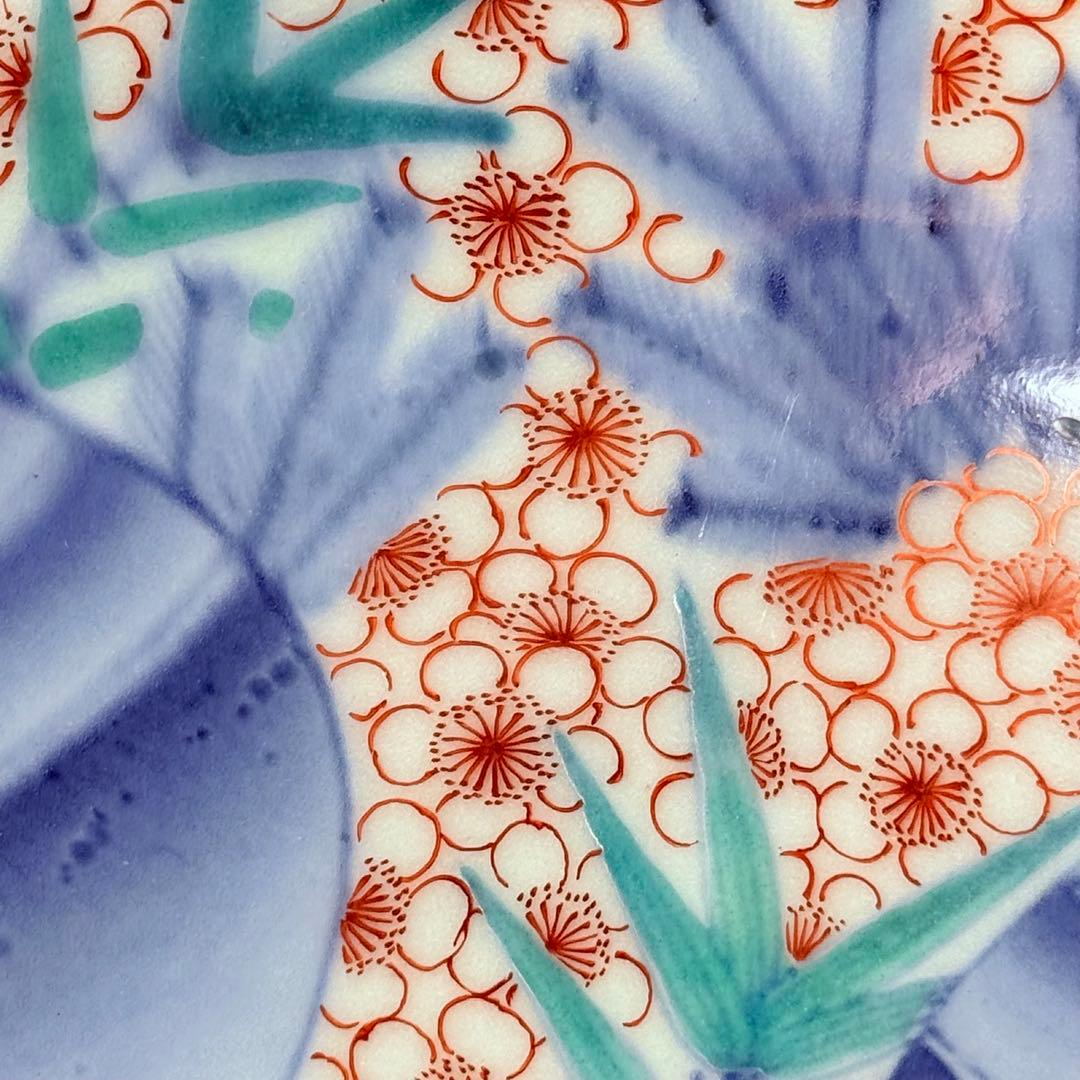 後期鍋島 献上品 色絵宝珠文高台皿 櫛文様高台 共箱 赤絵 桜文様の通販