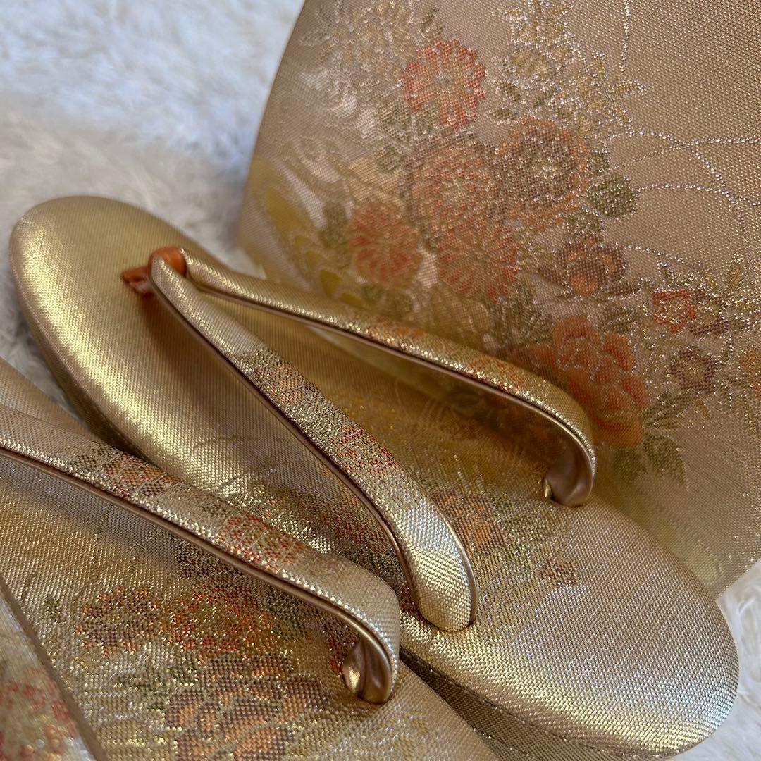 未使用⭐︎佐賀錦　草履バッグセット　正絹　金糸　フォーマル　訳あり