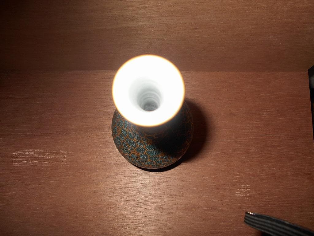 【 九谷焼　未使用 】 九谷焼　氷梅二青粒　鶴首　花瓶　晴山　細密青粒　寺山晴山