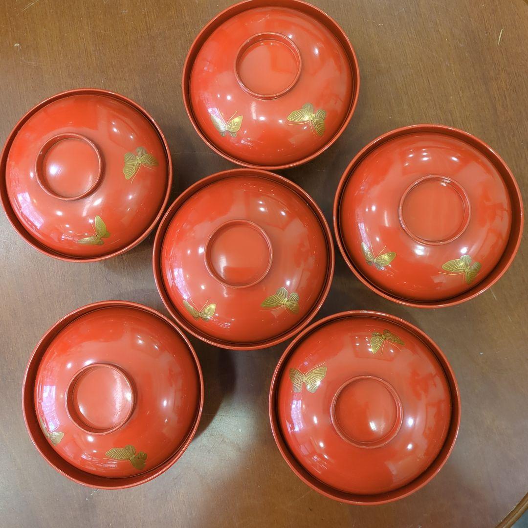 骨董 お椀 木製漆器 蒔絵 図変わり 花尽くし 蓋付き 6客 - メルカリ
