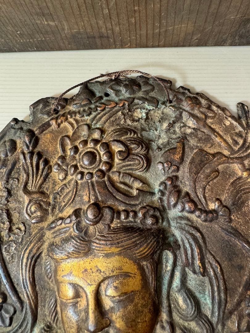 2707 銅製 観世音菩薩 仏像 置物 壁掛け 時代物 工芸品