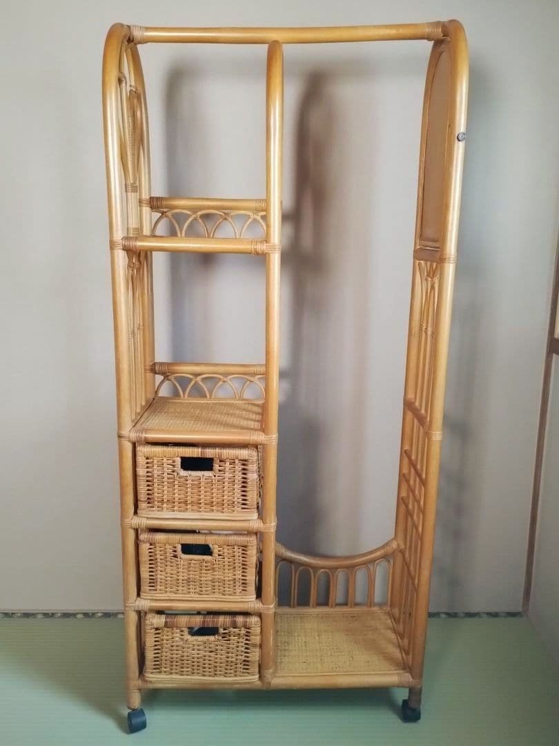 ヴィンテージ ラタン ハンガーラック 籐家具 昭和レトロ 棚 ラック