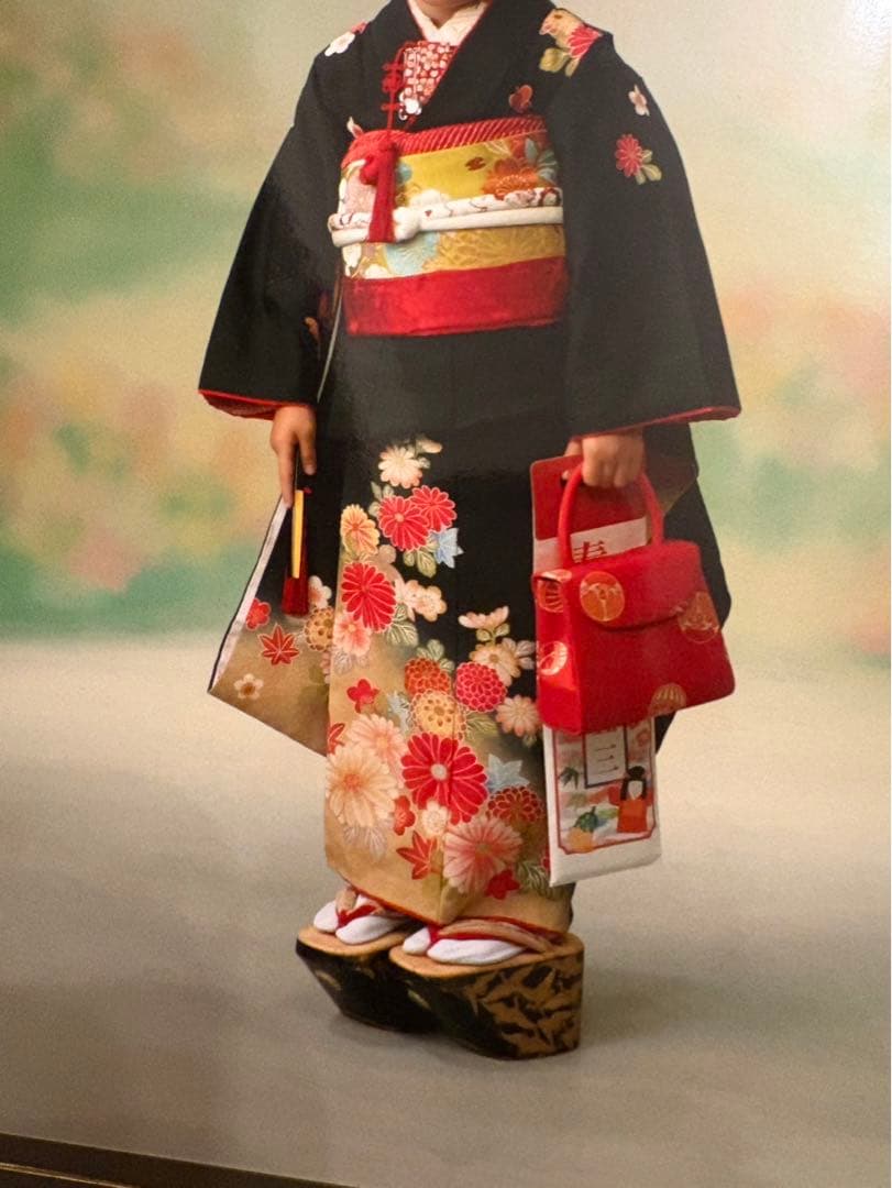 七五三用 花柄刺繍 着物セット