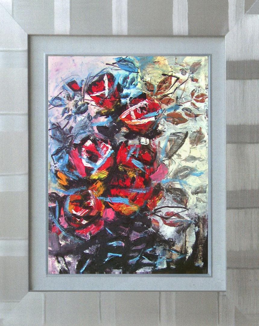 油絵 菅家令子 絵 絵画 インテリア 額付(白) uF6-050303 花 ばら