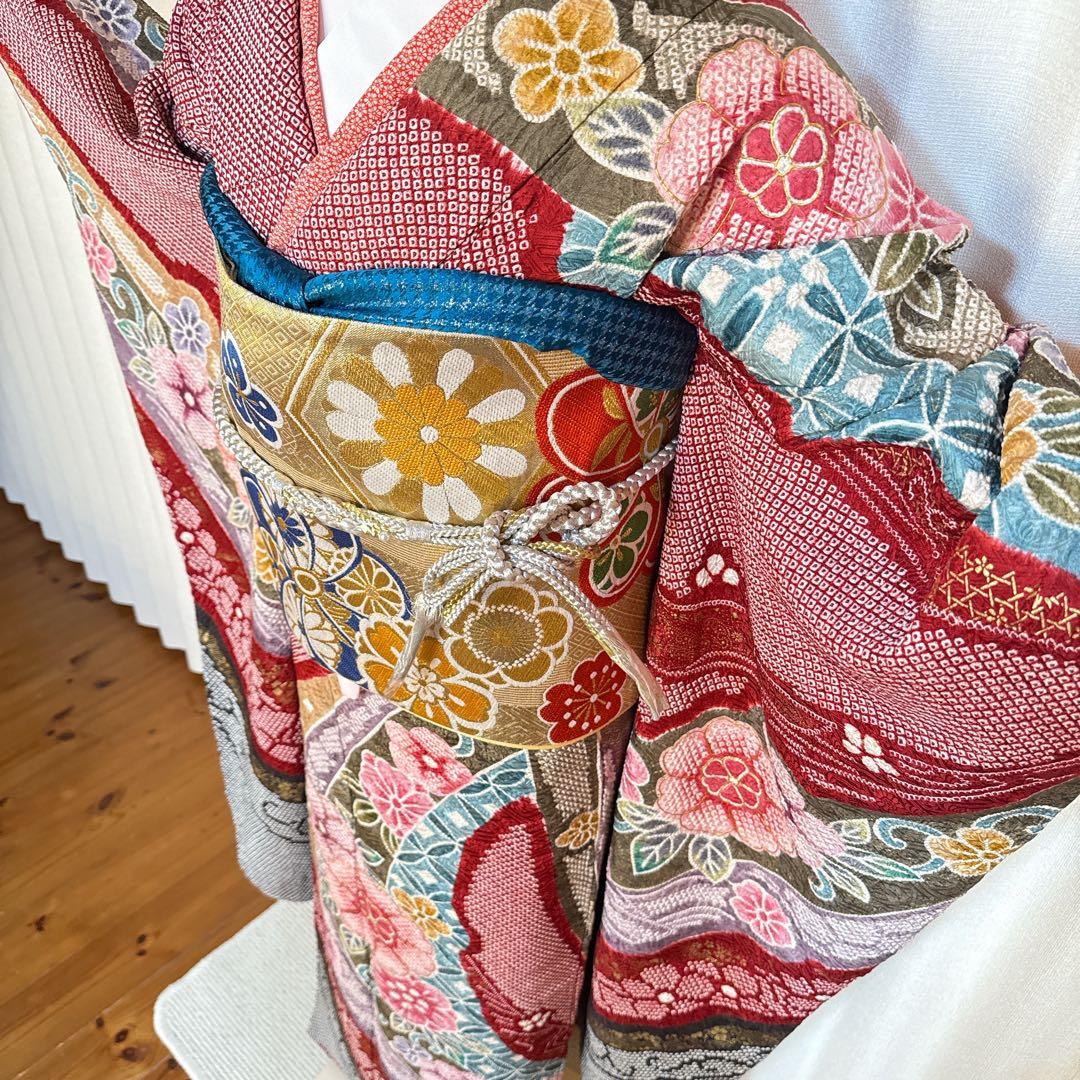 振袖フルセット(7点)・成人式・絞り・鹿の子 ・金彩・古典・熨斗 振袖