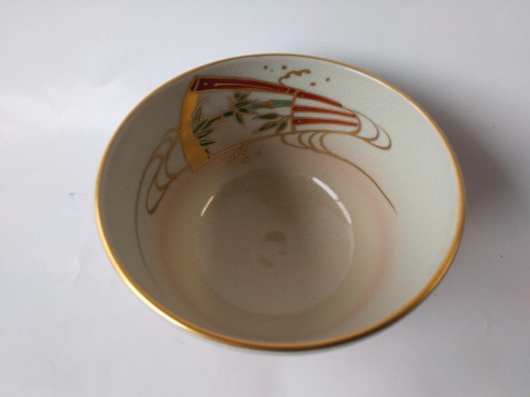 京焼 松香窯 加藤松香 作 仁清 扇面流し 共箱 茶道具 抹茶碗 新品 未使用