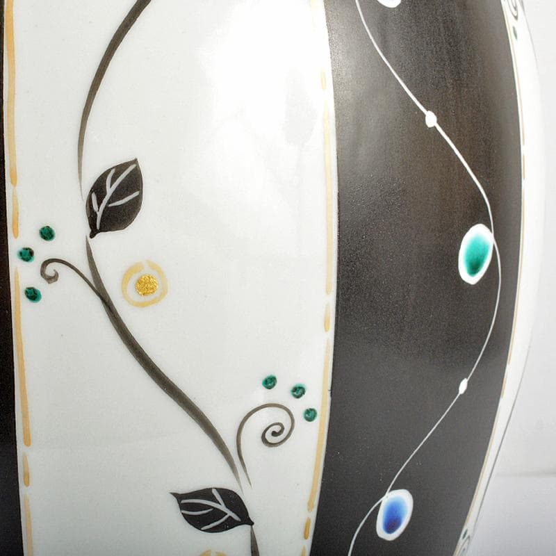 九谷焼 椿窯 吉田洋子作 黒釉金彩 花器 共布共箱 M R6948B