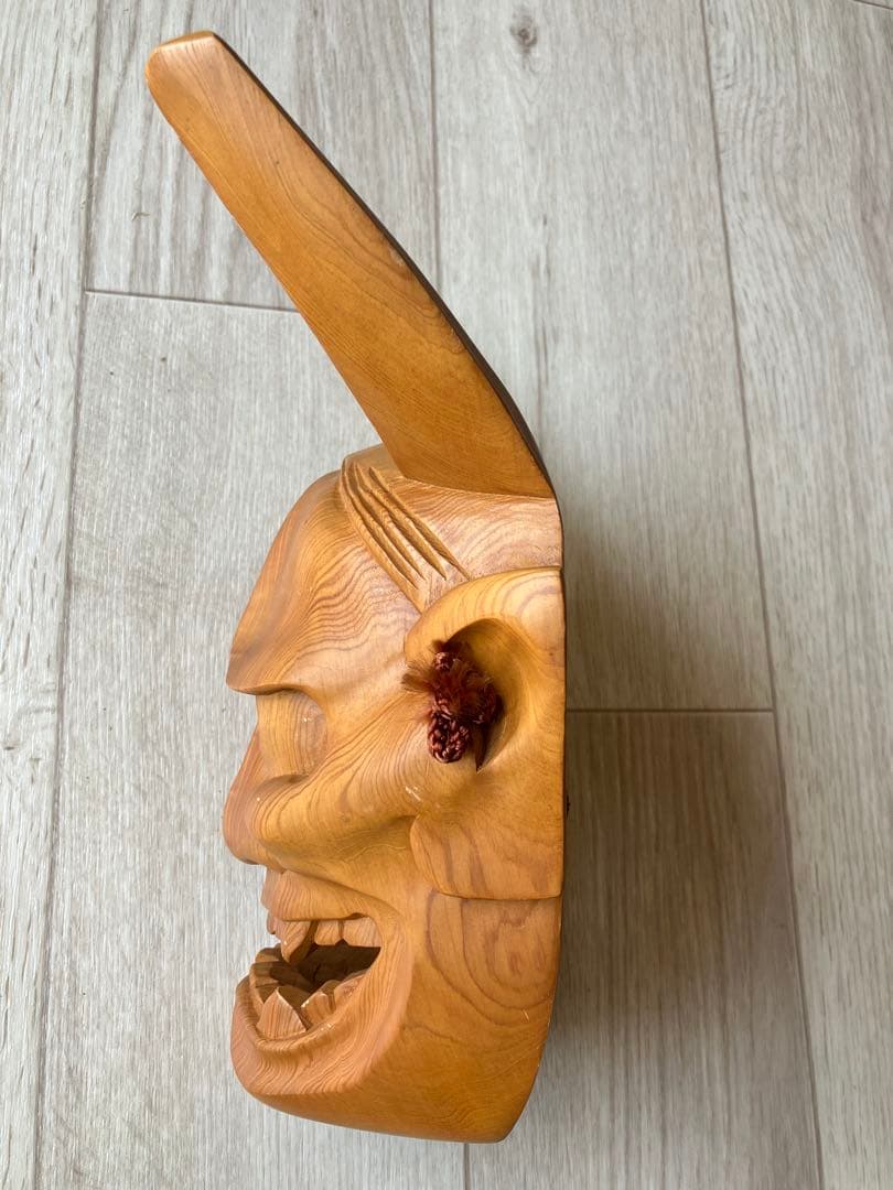 能面 般若面 木製 木彫り 鬼の面 角付き 壁掛け 日本伝統 骨董 般若