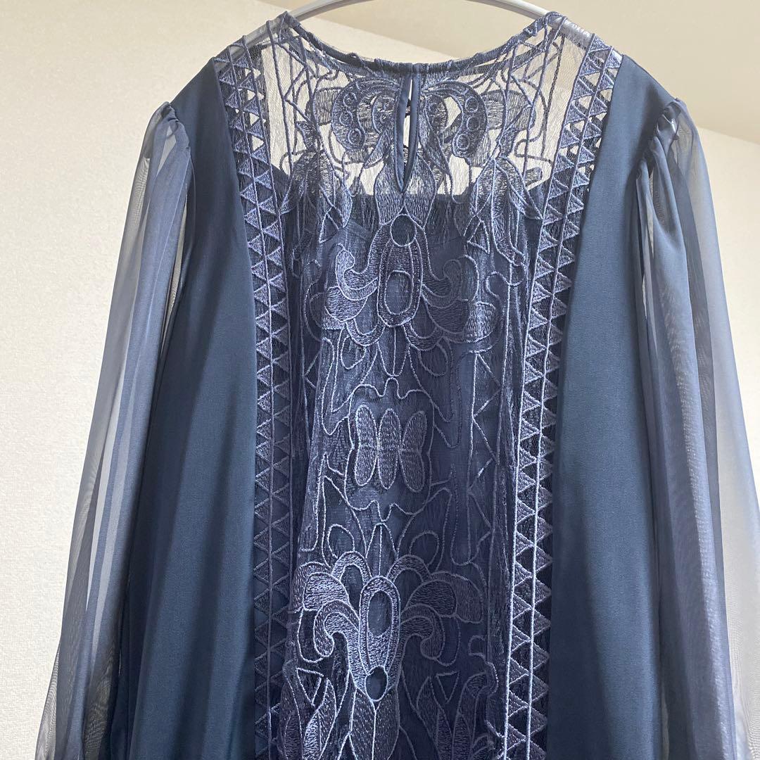 L'ERURE Jacquard lace pencil dress ネイビー