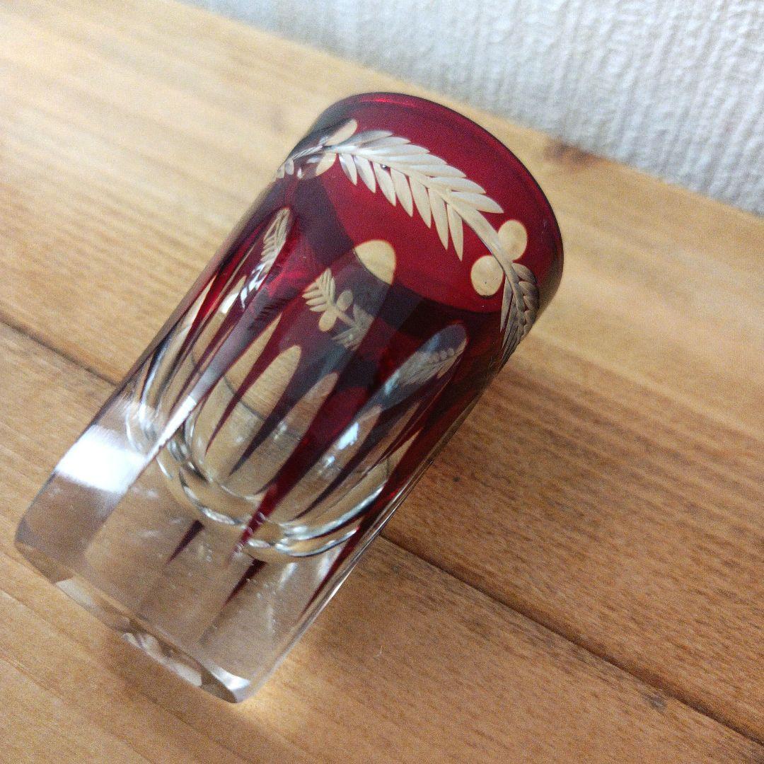 昭和アンティーク】江戸切子（赤被せ）ショットグラス6個セット