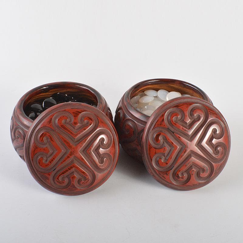 囲碁　碁石　瑪瑙碁石　約6mm　堆朱　倶利　剔犀碁笥　一套　在銘　U　R6799