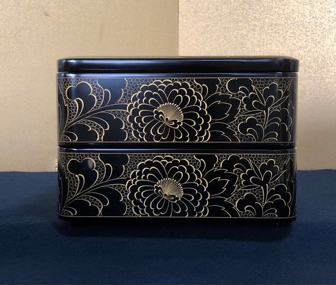 割引❗️《レ》輪島塗 沈金 二段重 輪島屋造 木製漆器 共箱　251110う5