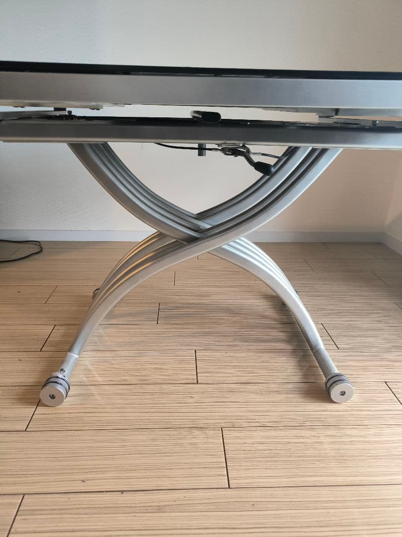 東京インテリア購入　折りたたみ式昇降ダイニングテーブル　ブラックガラス