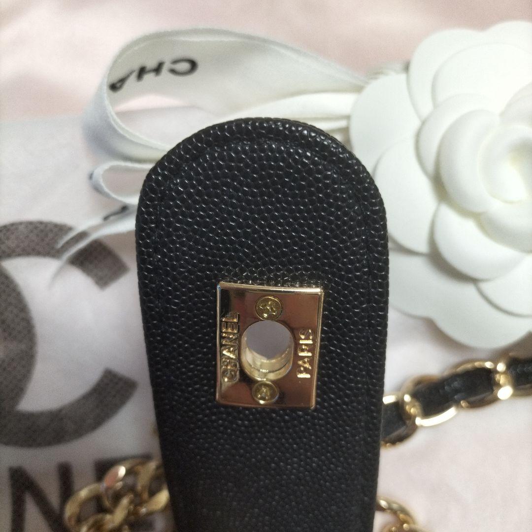 CHANEL 黒 レザー キルティング(ノベルティグッズ)保存袋リボン花、付き