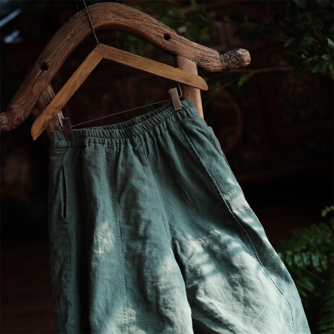 素朴 シンプル 中綿リネンガウチョパンツ