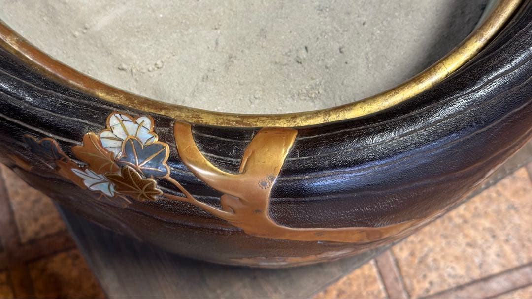 時代品　金蒔絵　螺鈿　高肉　桐火鉢