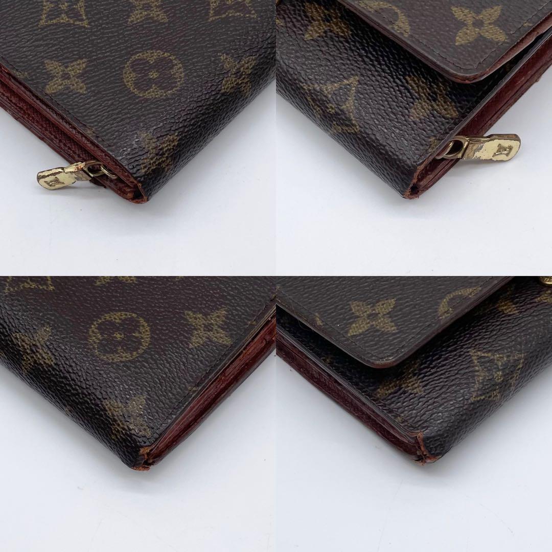 極美品】LOUIS VUITTON レザー 二つ折り財布 モノグラム 焦茶 www